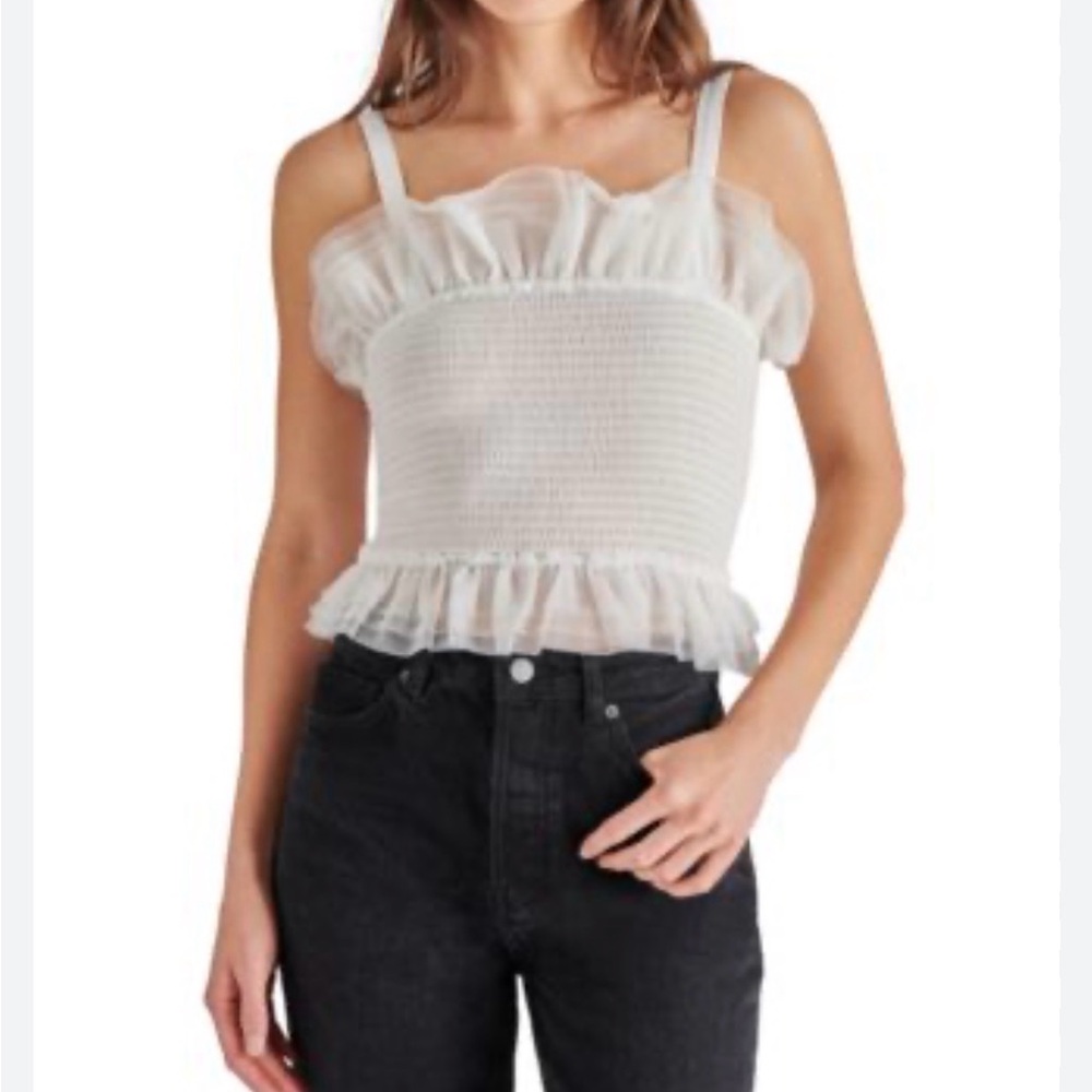Steve Madden White Smocked Ruffle Crop Camisole